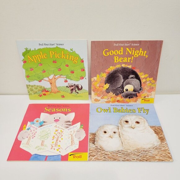 4 Troll First Start Science Mini Books Seasons Owl Babies Bears Apple Picking - Picture 1 of 6